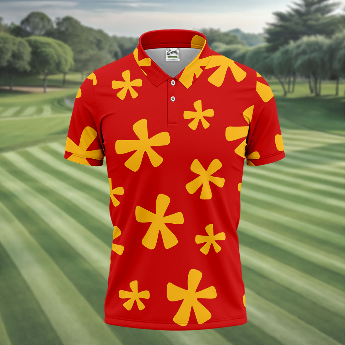 Red Hawaiian Floral Pattern Golf Polo Shirt, Hawaiian Golf Shirt, Golf Polo Shirts For Men