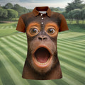 Funny Monkey Face Scream Print Hawaiian Golf Polo, Golf Tops For Women, Golfing Apparel