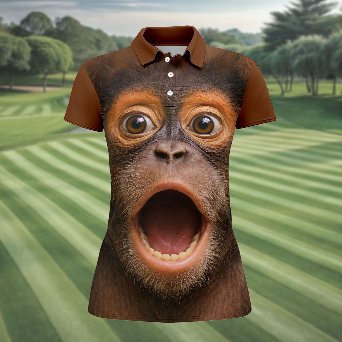 Funny Monkey Face Scream Print Hawaiian Golf Polo, Golf Tops For Women, Golfing Apparel