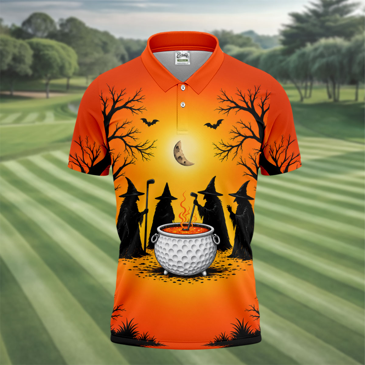 Witch Cauldron Halloween Golf Polo Shirt, Halloween Shirts For Men, Mens Golf Polo