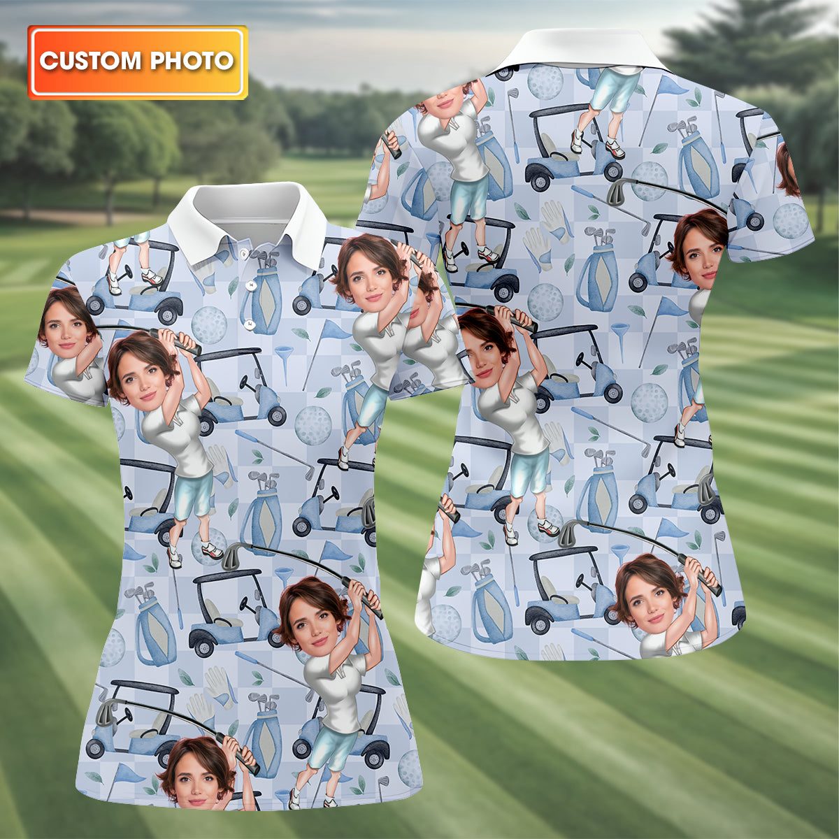 Custom Photo Funny Golf Polo Shirts With Faces, Hilarious Golf Shirts For Dad