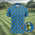 Cartoon Cactus Golfer Blue Golf Shirt, Mens Golf Polo, Golf Apparel For Men, Printed Golf Shirts