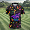 Neon Shark Beach Party Pattern Hawaiian Golf Shirt, Golf Shirts For Men, Polo Shirts For Men
