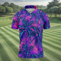 Purple Pink Tropical Palm Trees Golf Shirt, Mens Golf Polo, Printed Golf Shirts