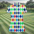 Colorful Argyle Golf Shirt, Classic Diamond Pattern Polo, Womens Golf Polo Shirt, Custom Ladies Golf Shirt