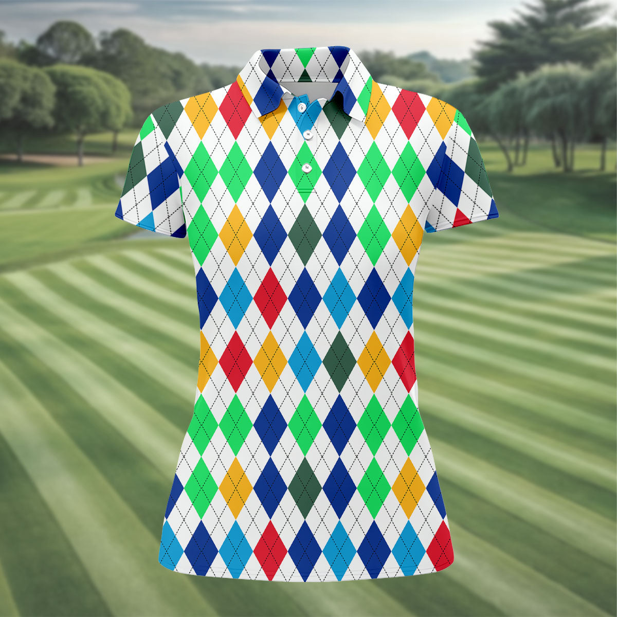 Colorful Argyle Golf Shirt, Classic Diamond Pattern Polo, Womens Golf Polo Shirt, Custom Ladies Golf Shirt