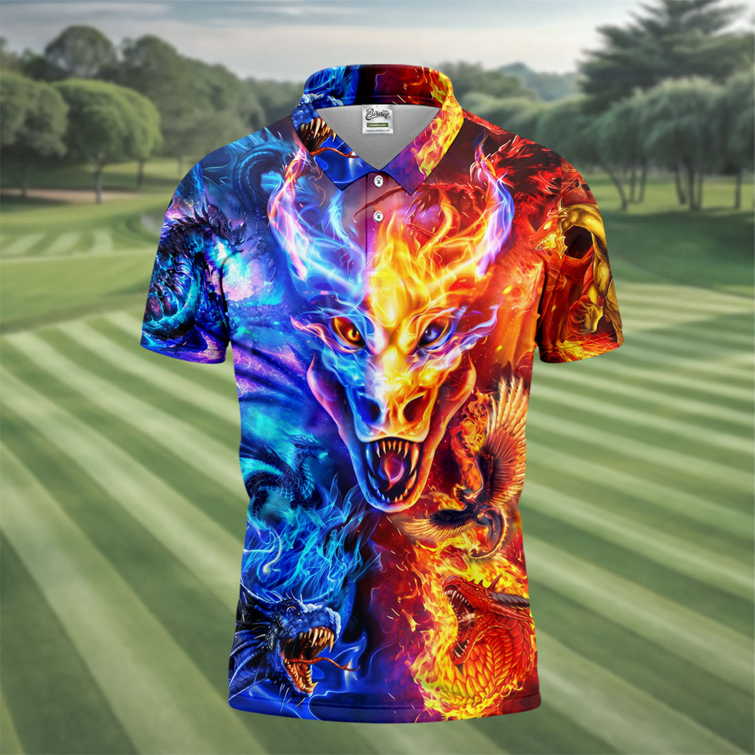 Fire And Ice Dragon Hawaiian Golf Shirt, Retro Golf Shirt, Men's Golf Shirt, Polo Shirts For Men