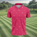 Pink Ribbon Golf Pattern Breast Cancer Polo Shirt, Golf Shirts For Men, Mens Golf Apparel
