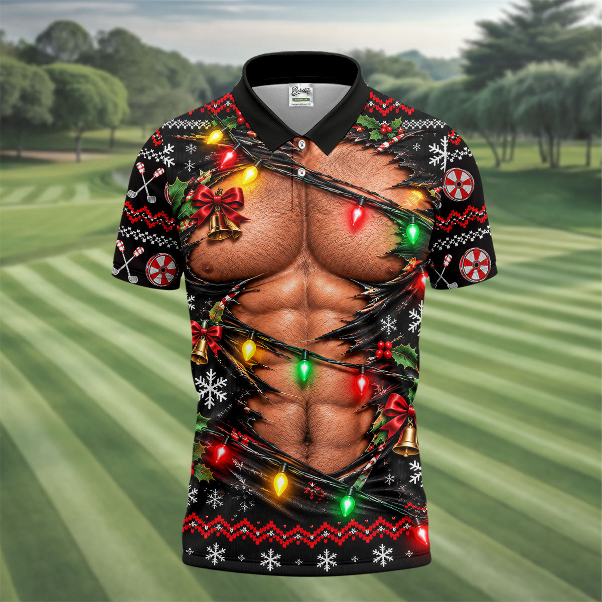 Christmas Ripped Muscle Polo Shirt, Christmas Golf Shirt For Men, Mens Golf Apparel