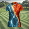 Lightning Fire And Ice Split Golf Polo Shirt, Golf Shirts For Women, Women's Golf Apparel