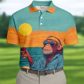 Monkey Gentleman Sunset Coast Hawaiian Golf Shirt, Men's Golf Shirt, Polo Shirts For Men