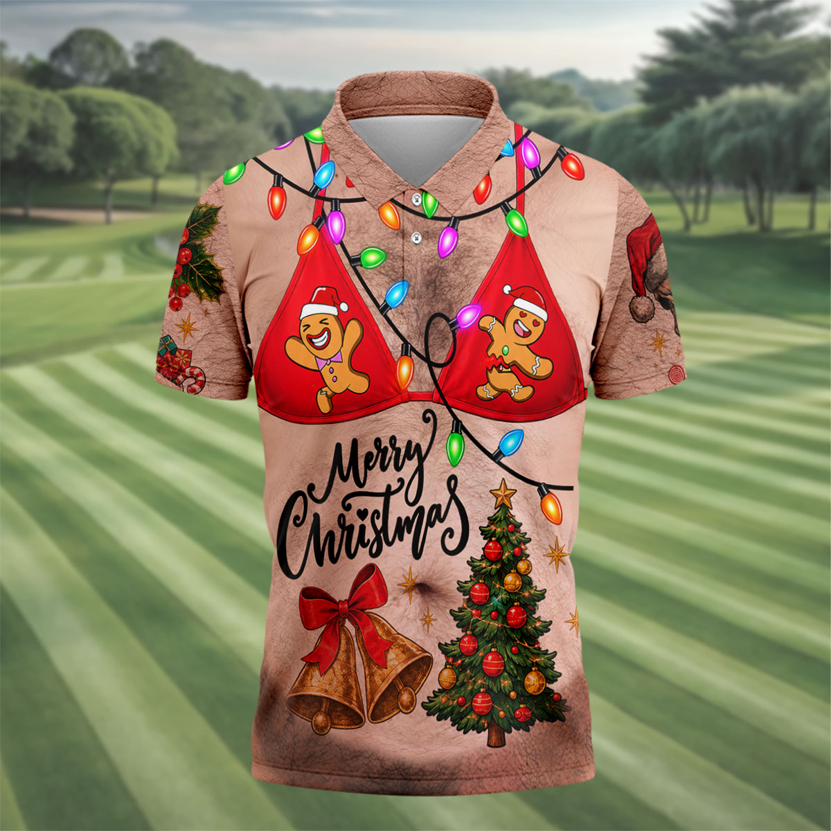 Merry Gingerbread Bra Christmas Golf Shirt, Mens Golf Shirts, Polo Shirts For Men