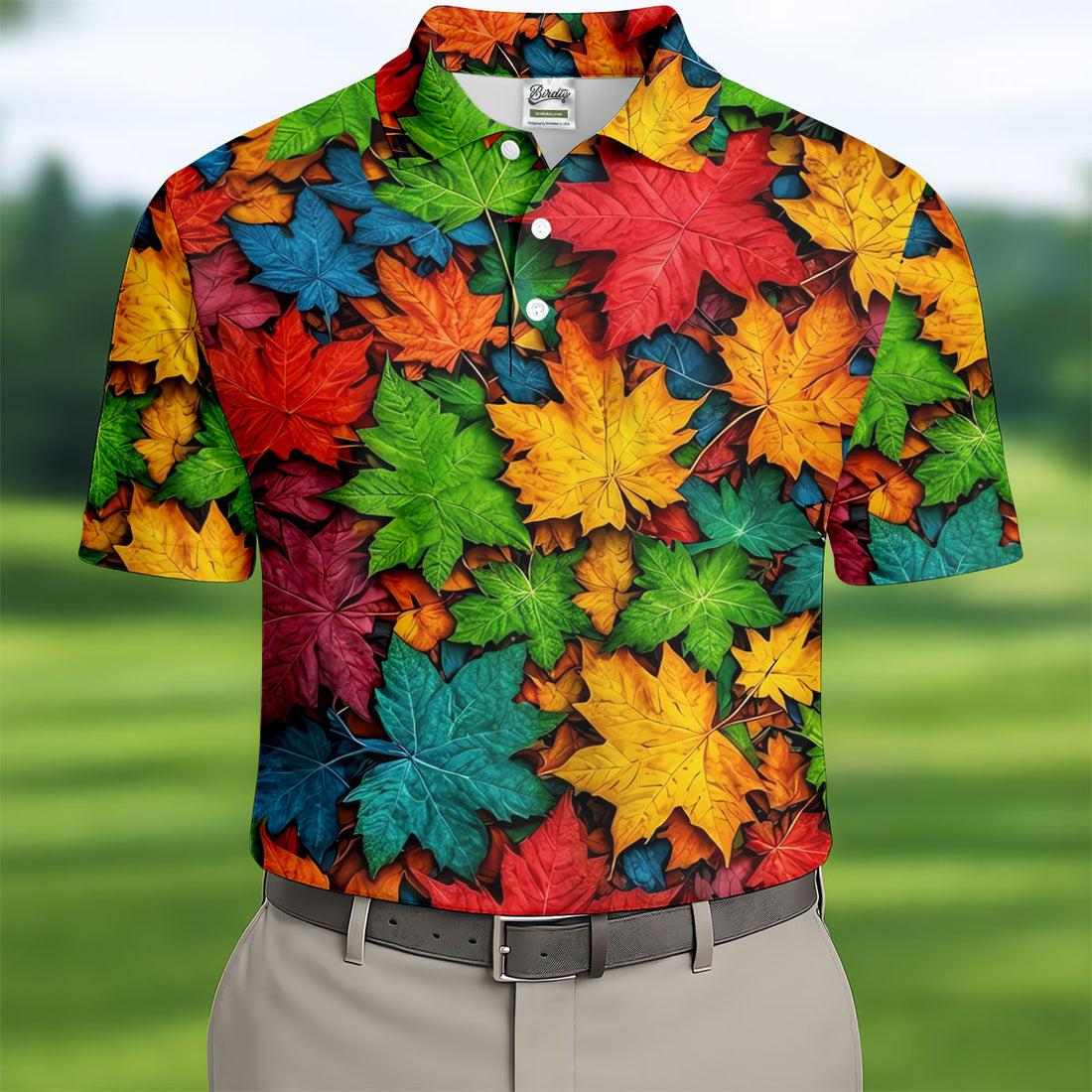 Vibrant Maple Leaf Autumn Forest Hawaiian Golf Polo, Golf Tops For Men, Golfing Apparel