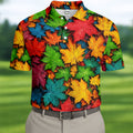 Vibrant Maple Leaf Autumn Forest Hawaiian Golf Polo, Golf Tops For Men, Golfing Apparel