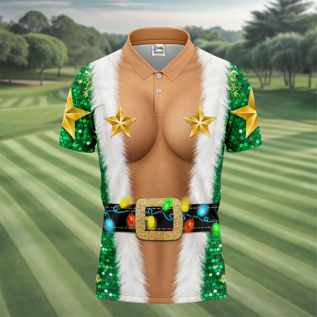 Green Santa Gold Stars Christmas Golf Shirt, Mens Golf Shirts, Mens Polo Shirts