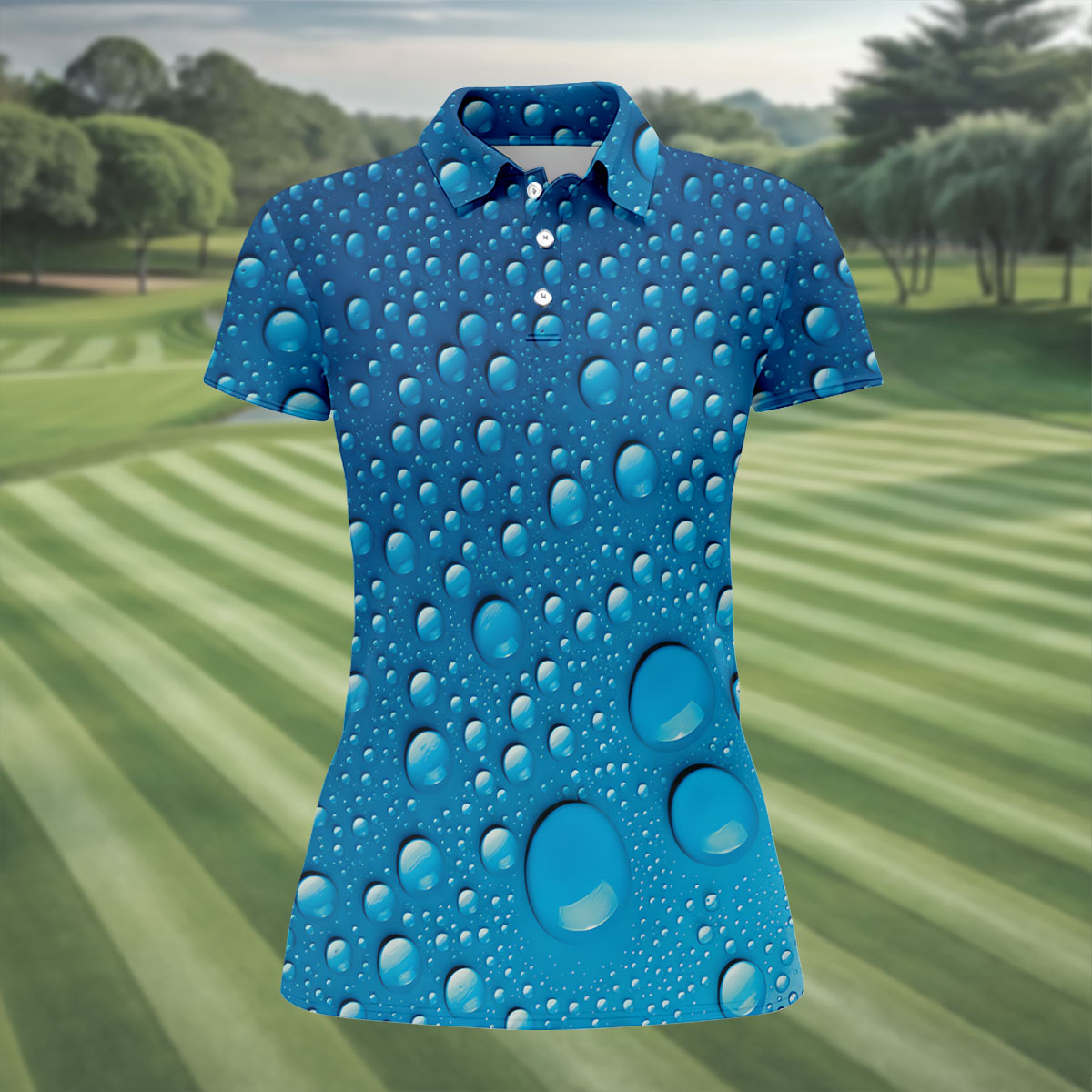 Rain Drops Blue Golf Shirt, Women's Golf Tops, Ladies Golf Shirts, Women's Golf Shirts