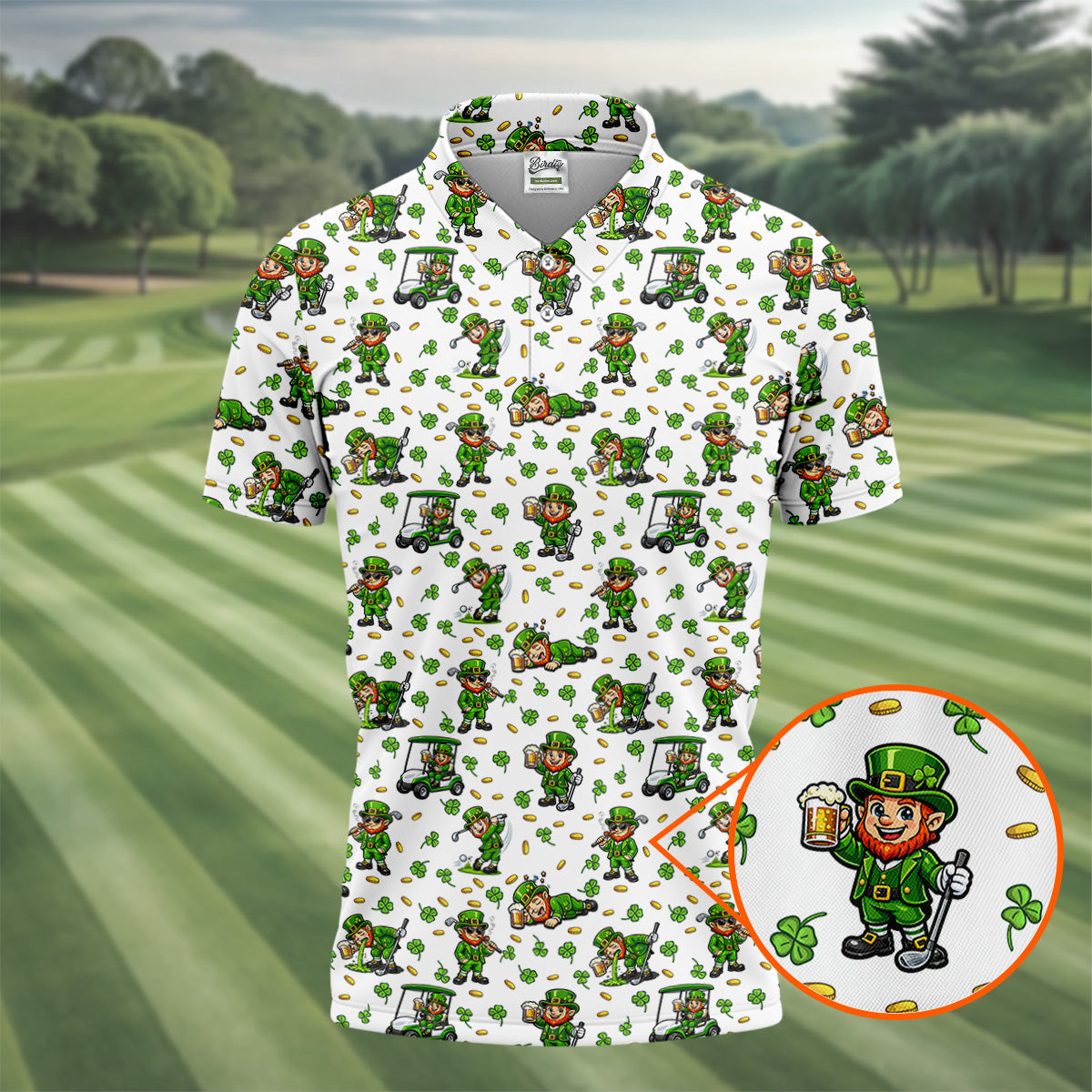 Funny Leprechaun Golf And Beer Shamrocks St Patrick's Day Golf Shirt, Golf Tops For Men, Polo For Men