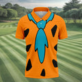Orange Blue Stone Age Hawaiian Golf Shirt, Mens Golf Apparel, Golf Polo Shirts For Men