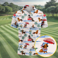 Tropical Dachshund Beach Pattern Hawaiian Golf Polo, Golf Tops For Men, Golfing Apparel