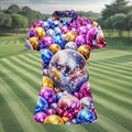Colorful Disco Ball Party Pattern Polo Shirt, Womens Golf Tops, Golf Shirts For Women