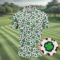 Lucky Four Leaf Clover Leopard Pattern St Patrick's Day Golf Shirt, Polo Shirts For Men, Golf Shirts For Men