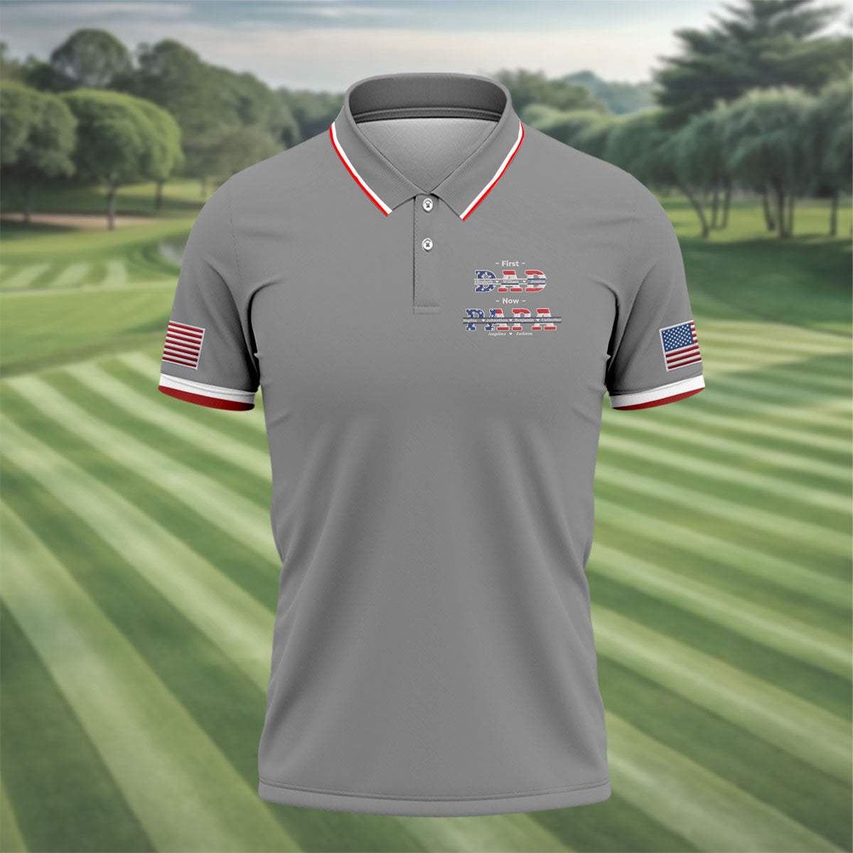 Gray First Dad Now Grandpa Golf Polo Shirt, Mens Golf Polo, Printed Golf Shirts