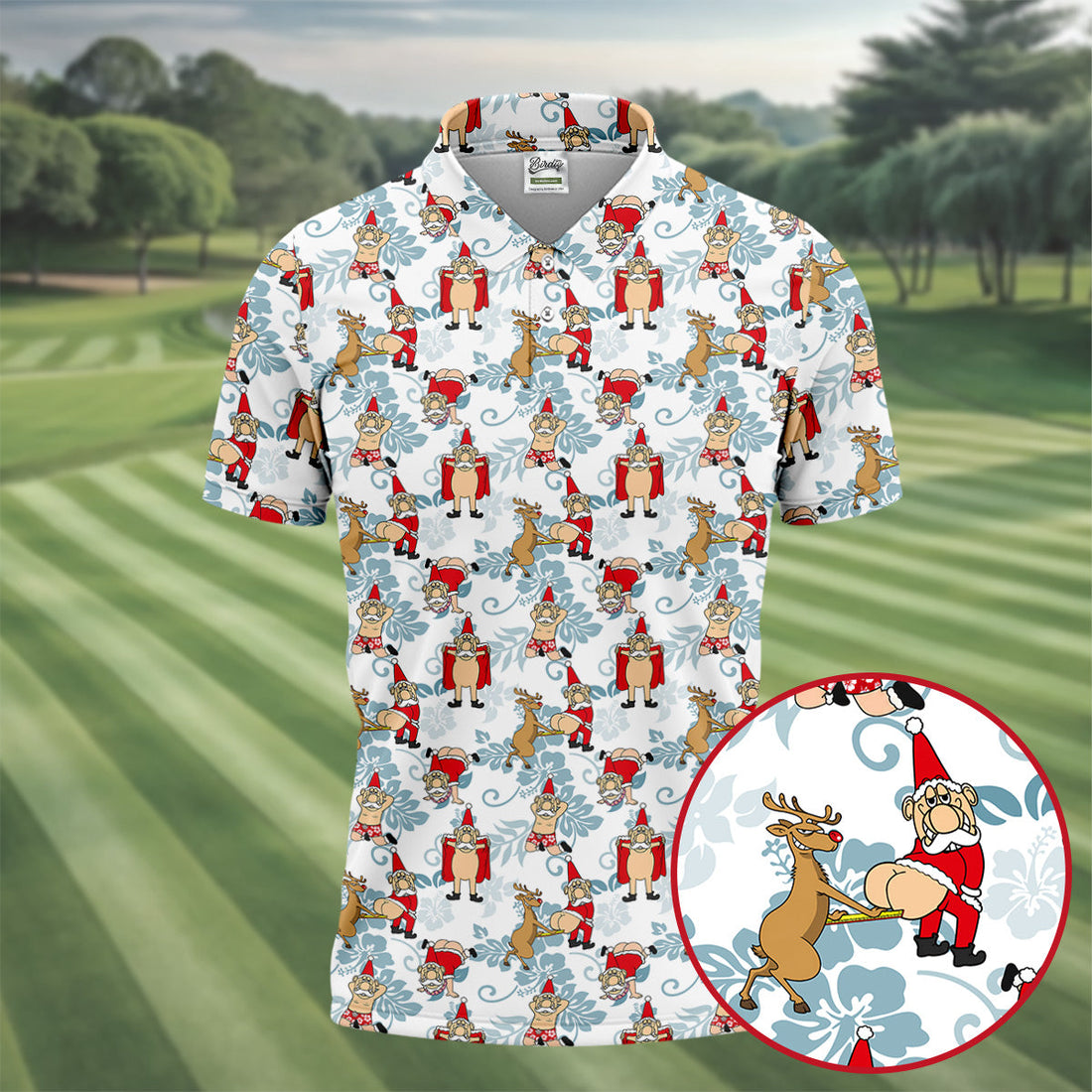 Funny Santa Reindeer Christmas Hawaiian Polo Shirt, Mens Golf Polo, Golf Shirts For Men