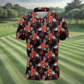 Orange Hibiscus Black Hawaiian Golf Shirt, Summer Vibe Golf Shirts For Men
