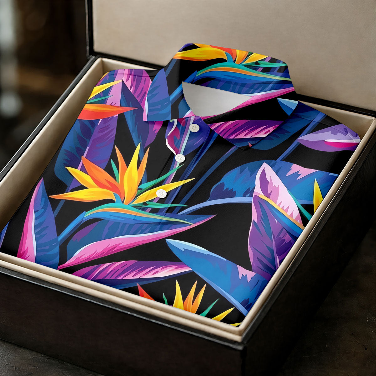 Vibrant Tropical Flowers and Exotic Jungle Leaves Hawaiian Golf Polo, Golf Tops For Women, Golfing Apparel