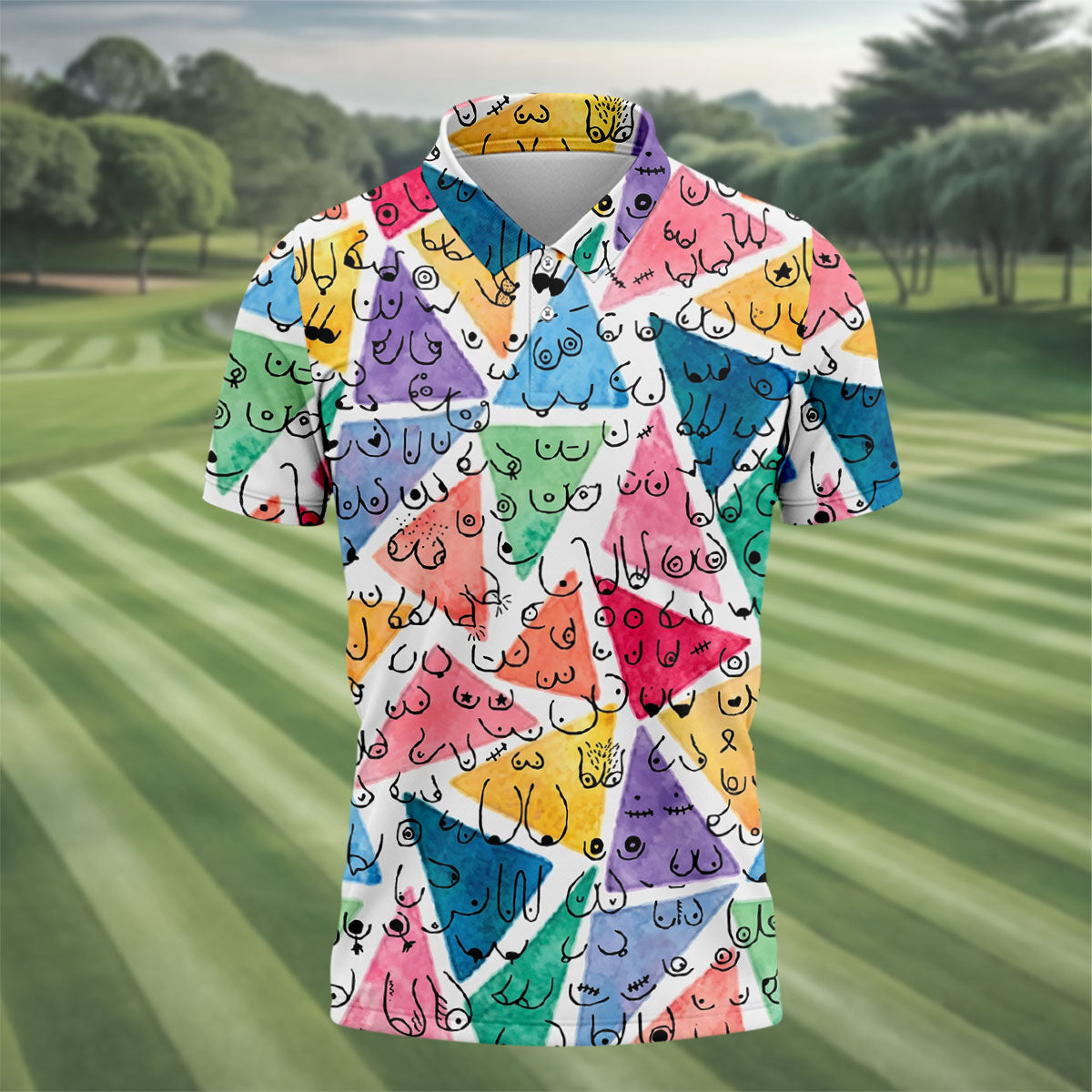 Multicolor Abstract Boob Pattern Golf Polo Shirt, Mens Golf Polo, Golf Apparel For Men