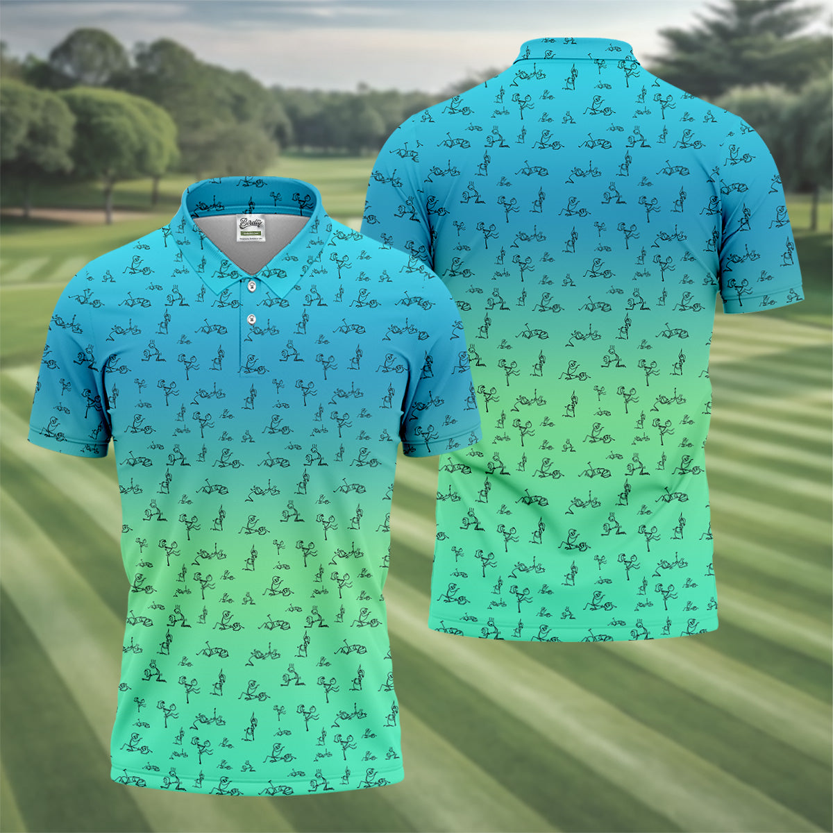 Stick Figure Couple Ombre Fun Men's Golf Polos, Unique Gift For Golfer, Golf Accessories For Men