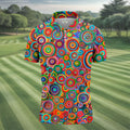 Colorful Abstract Circle Pattern Polo Shirt, Printed Golf Shirts, Hawaiian Golf Shirt, Mens Polo Shirts