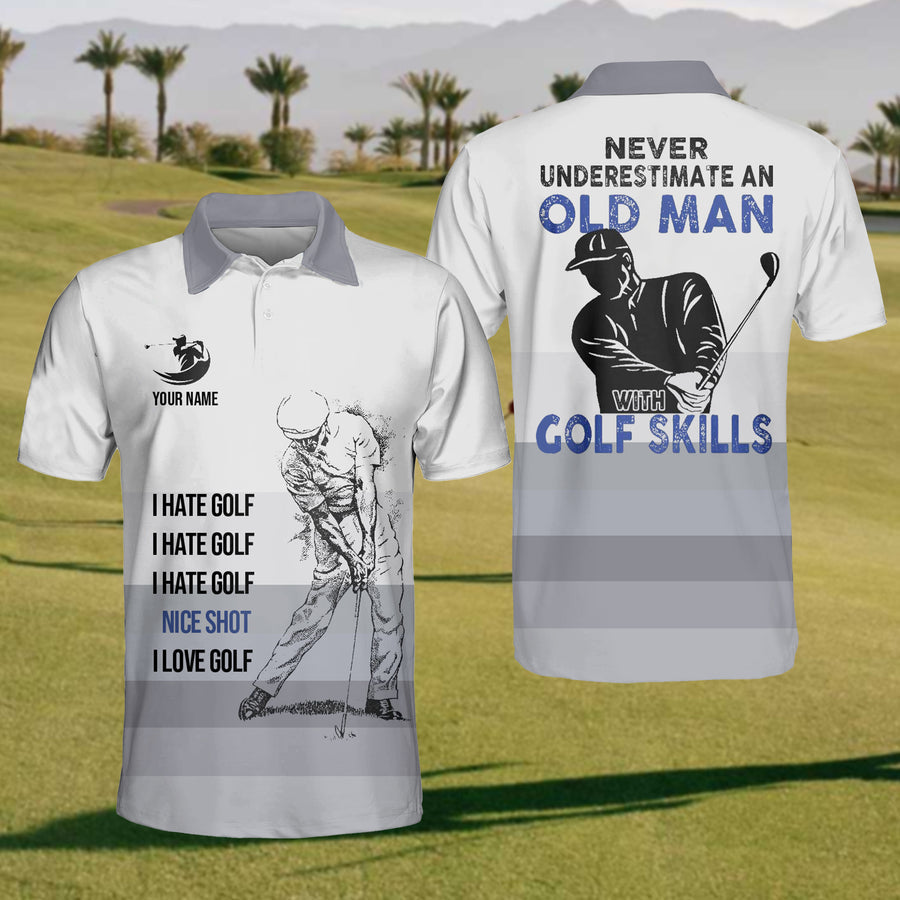 Never Underestimate An Old Man Custom Men’s Golf Polo Shirt, Mens Goft Gift, Gift For Golf Lovers