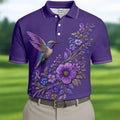 Purple Hummingbird Cancer Awareness Polo Shirt, Golf Shirts For Men, Mens Golf Apparel