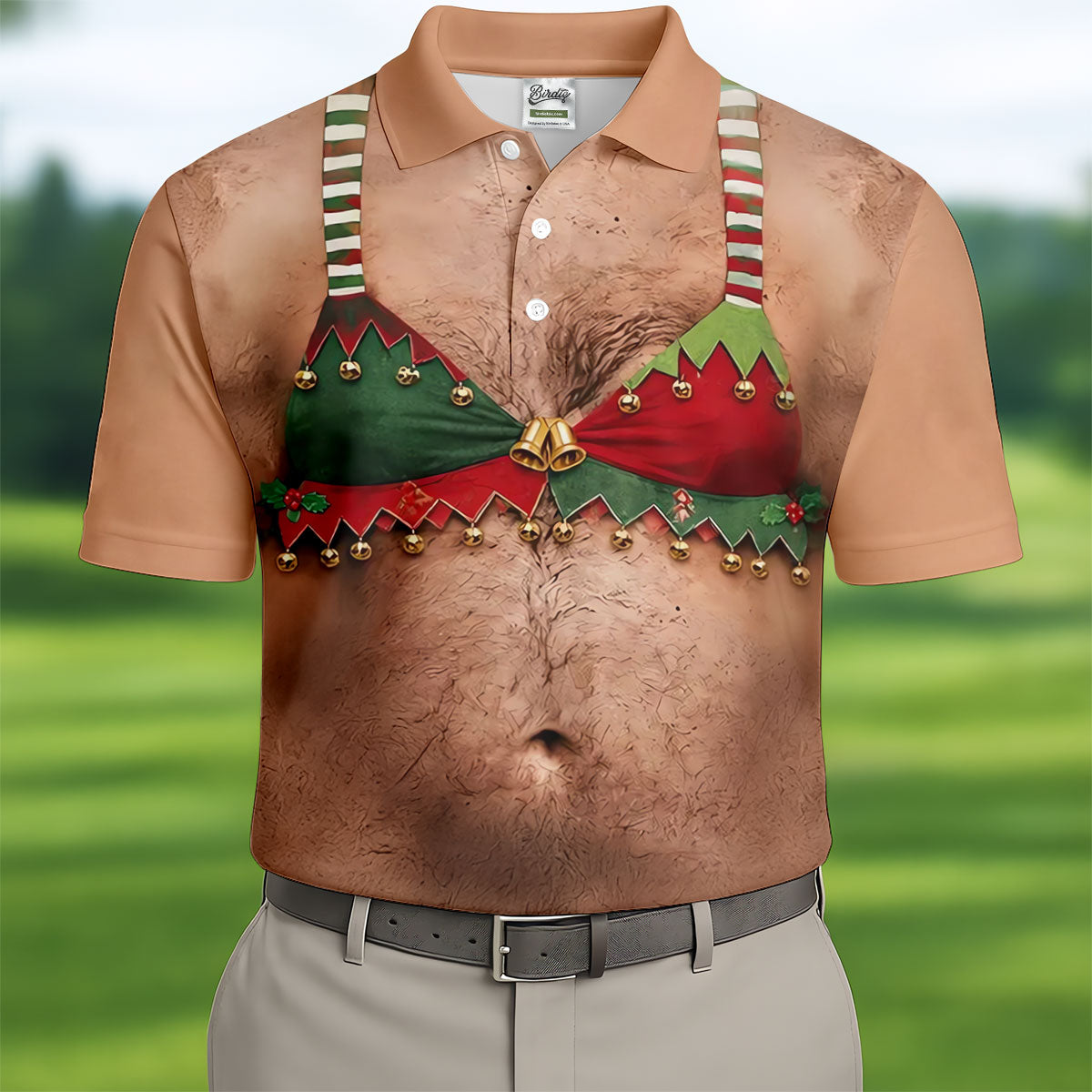 Funny Elf Bra Bells Christmas Golf Shirt, Mens Golf Polo, Golf Apparel For Men