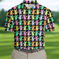 Colorful Easter Bunny Black Golf Shirt, Cute Golf Outfit, Golf Shirts For Men, Golf Gift For Men