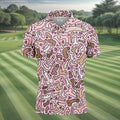 Funny Adult Doodle Pink Pattern Polo Shirt, Mens Golf Polo, Golf Shirts For Men