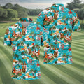 Men's Funny Surfing Santa Hawaiian Golf Shirt, Christmas Golf Shirt, Fun Golf Polo For Men