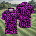 Purple Skull Gothic Pattern Hawaiian Golf Shirt, Mens Golf Polo, Printed Golf Shirts