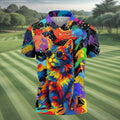 Colorful Cat Sunglasses Paint Splash Golf Shirt, Men's Golf Shirt, Golf Apparel For Men
