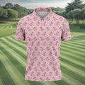 Pink T-Rex Dinosaur Golfer Pattern Golf Polo Shirt, Golf Shirts For Men, Mens Golf Apparel