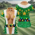 Green Santa Gold Stars Christmas Golf Shirt, Ladies Golf Shirt, Women’s Golf Apparel