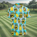 Tropical Pineapple Skull Pattern Golf Shirt, Mens Golf Shirts, Hawaiian Golf Shirt, Golf Apparel For Men