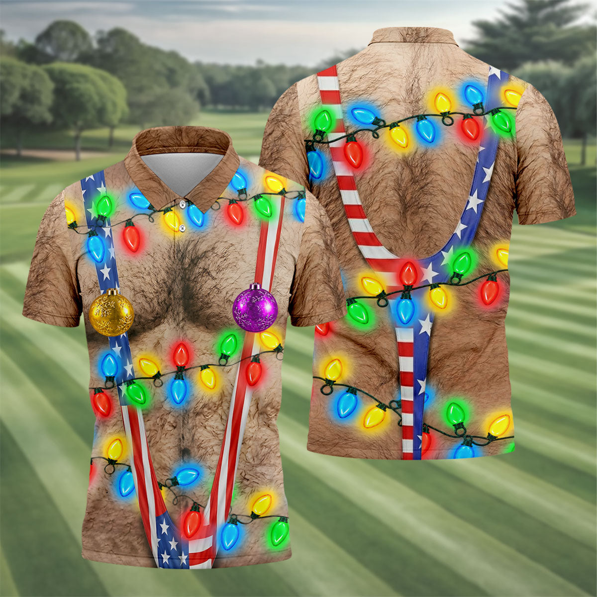 Lights Suspenders Christmas Golf Shirt, Golf Polo Shirts For Men, Mens Golf Shirts