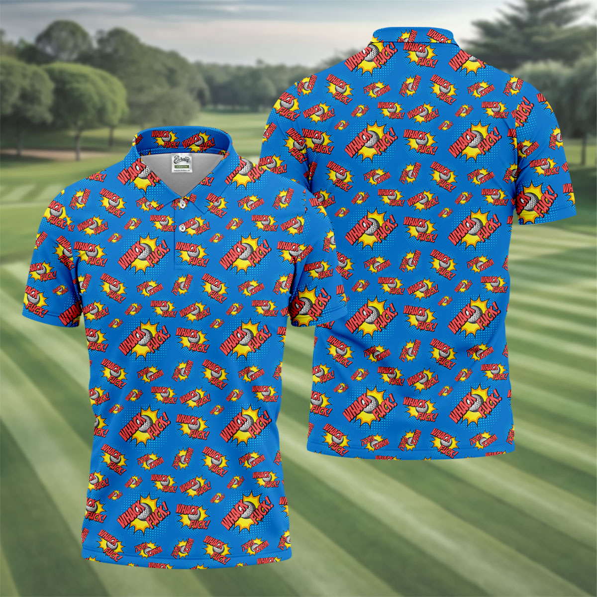 Whack F*ck Comic Golf Ball Blue Polo Shirt, Funny Golf Shirt, Golf Shirts For Men