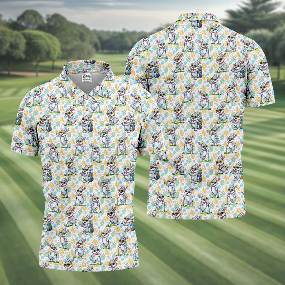 Funny Easter Bunny Golf And Beer Golf Shirts For Men, Men's Funny Golf Shirts, Polo Shirts For Men
