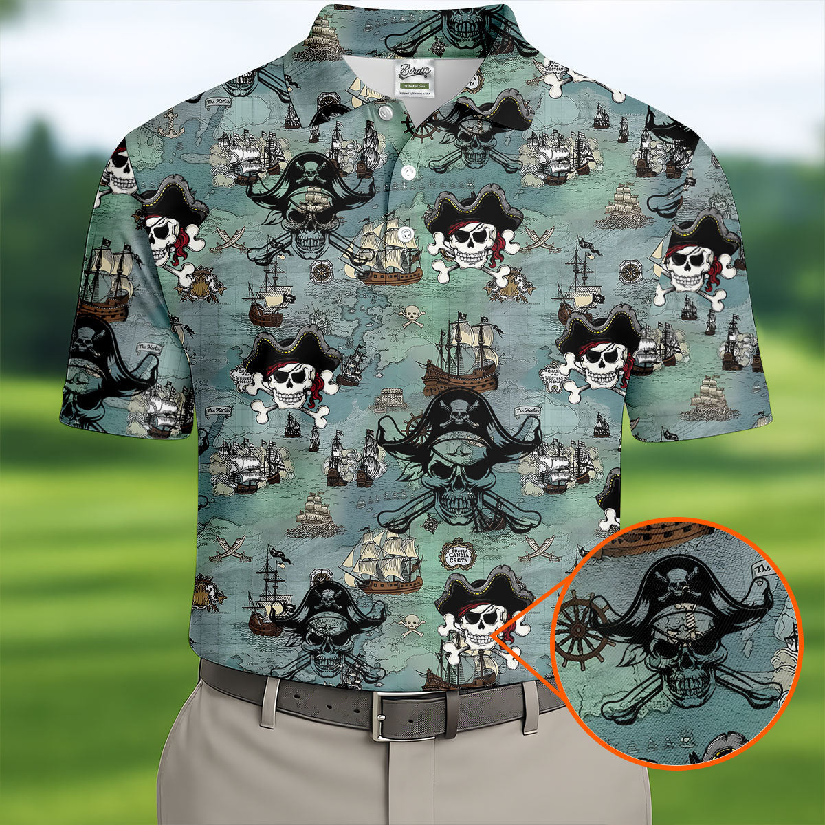 Pirate Captain Skulls, Kraken Tentacle Design Design Hawaiian Golf Polo, Golf Tops For Men, Golfing Apparel
