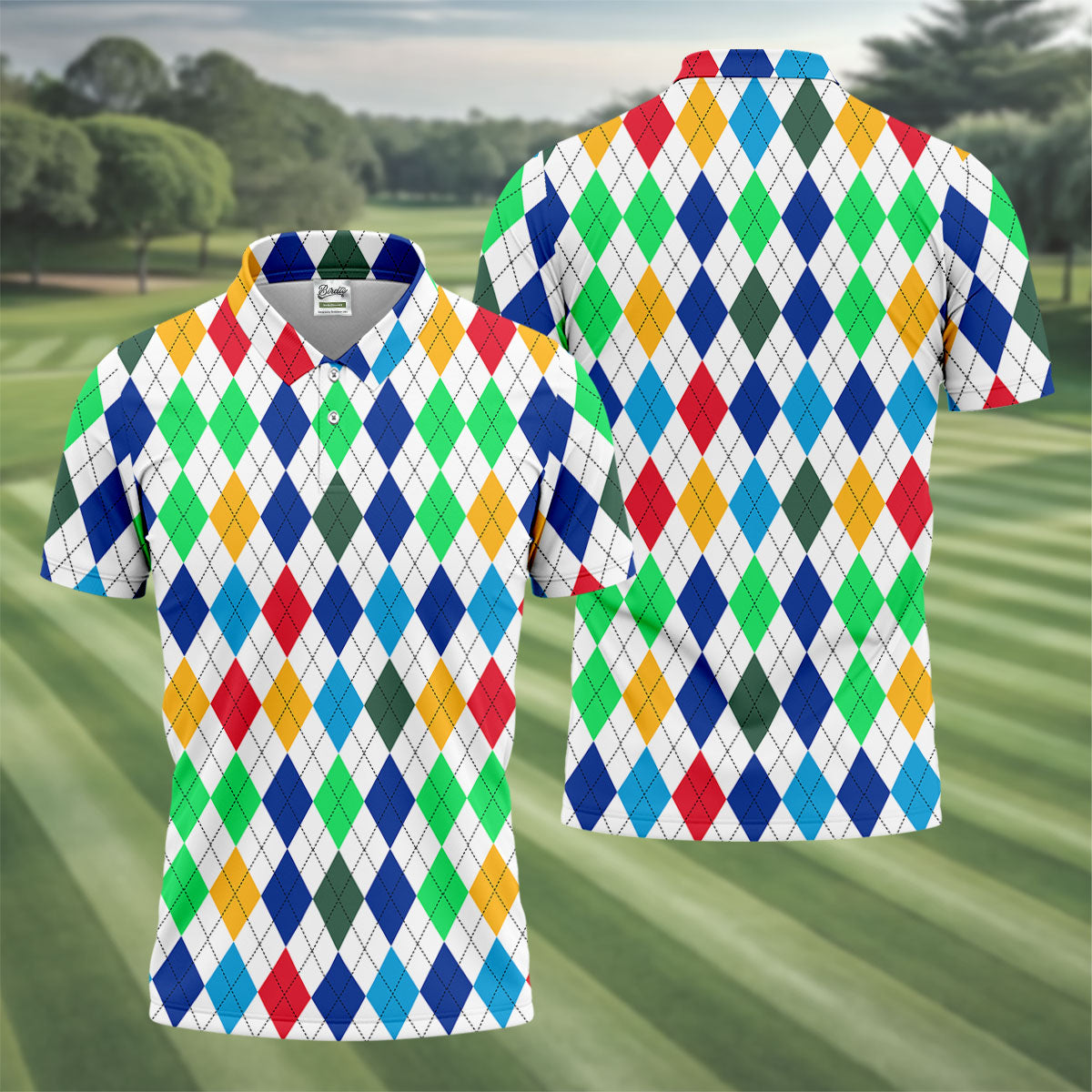 Colorful Argyle Golf Shirt, Classic Diamond Pattern Polo, Polo Shirts For Men