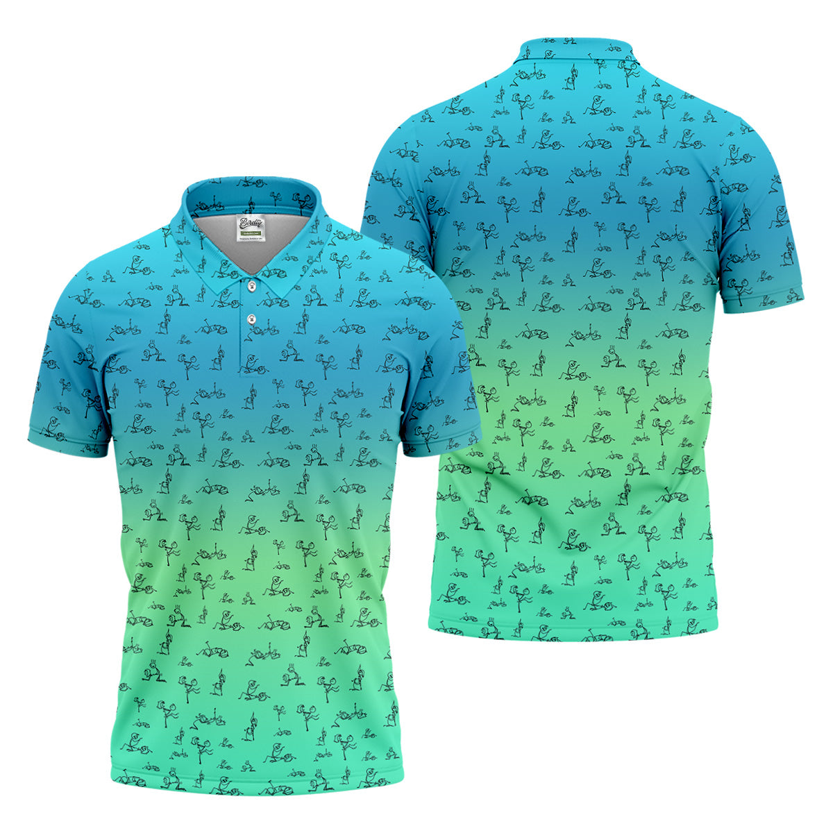 Stick Figure Couple Ombre Fun Men's Golf Polos, Unique Gift For Golfer, Golf Accessories For Men