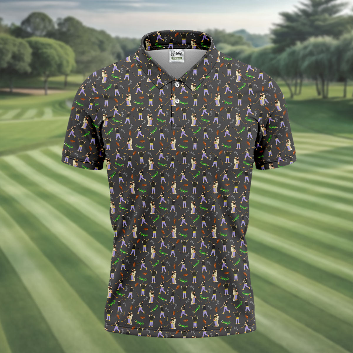 Funny Golf Lesson Alligator Pattern Polo Shirt, Golf Shirts For Men, Mens Golf Apparel